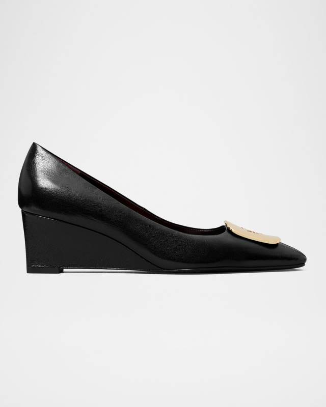 Georgia Leather Buckle Wedge Pumps